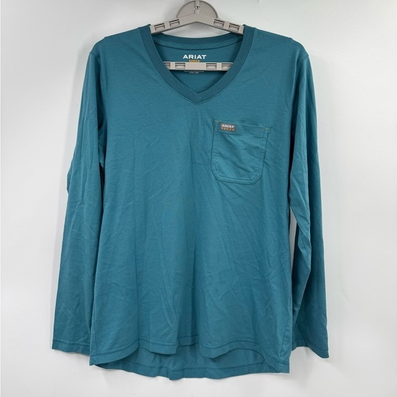 Ariat Tops - Ariat Rebar Work Shirt Womens M Blue V Neck Graphic Back
